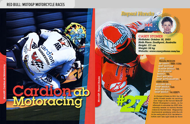 Event program design spread from the Red Bull MotoGP Motorcycle Races Official Program