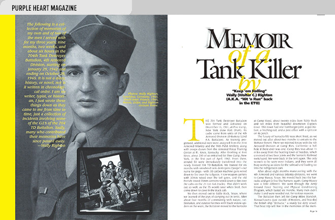 Niche magazine design layout with an article by Wally Righton about his service in WW II and photos of Righton from the period